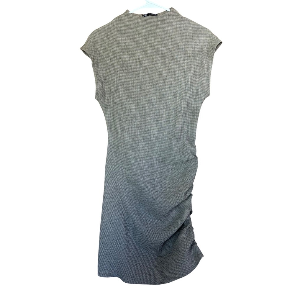 Zara Textured Ruched Side Mini Dress Grid Mock Neck Sleeveless size L